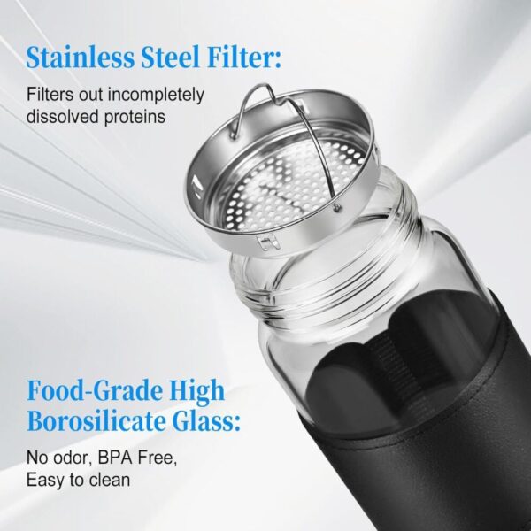 Borosilicate Glass Protein Shakers - Set of 2 with Stainless Steel Mixing Ball and Cleaning Tool - Image 2